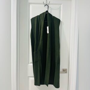 Olive Green Sleeveless Open Front Vest